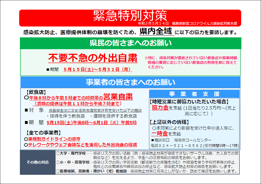 福島県新型コロナウイルス感染症非常事態宣言について